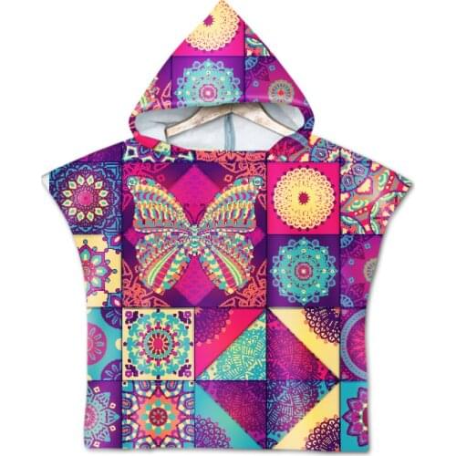 Free shipping Novelty Gift BOHO Bohemian Mandala Flower Geometric Diamonds Baby Kids Hooded Pool Bath Beach Poncho Towel Cape