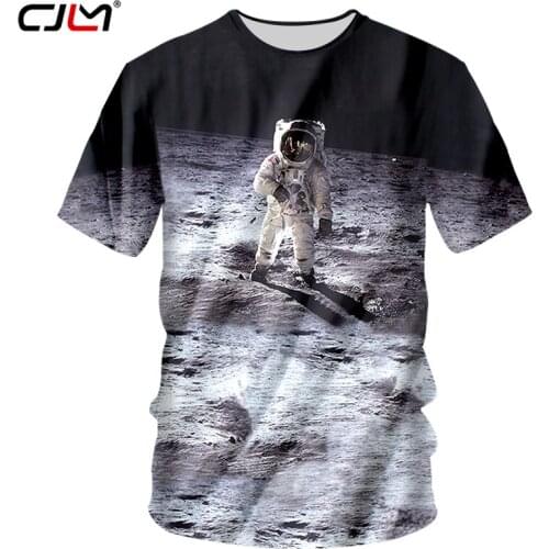 CJLM Space T-shirt For Women 3d Tshirt Funny Print Great Astronaut On The Moon Summer Tops Crewneck Tees Creative T Shirt Unisex
