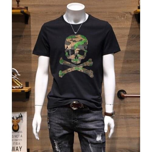 Men clothing high quality top tees Rhinestones sweatershirt Streetwear Mens Fashion Round Neck summer tshirt