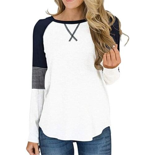 Casual White Womens T-shirt Cotton Raglan Sleeve Color Matching T shirts For Women Plus Size 2XL Autumn Woman Clothing 2020