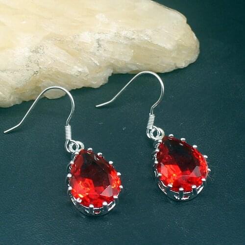 Gemstonefactory Big Promotion Single 925 Silver Royal Red Garnet Dangle Drop Earrings Jewelry for Women Mom 20213750