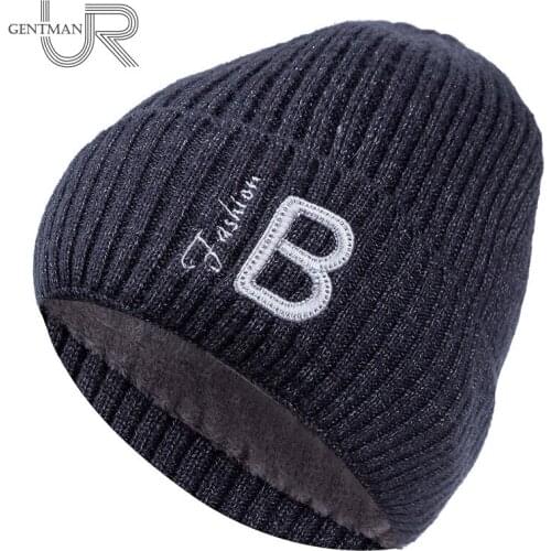 Unisex Fashion B Letter Winter Hats For Men & Women Add Fur Lined Warm Ski Beanie Knitted Hat Fashion Bonnet Cap