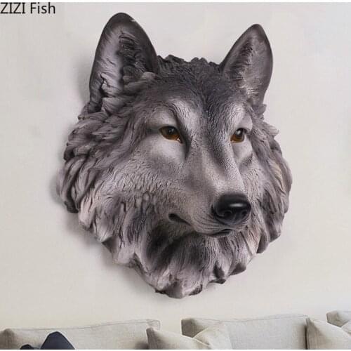 Simulation Wolf Head Wall Hanging Lion Tiger Bear Decoration Home Room Porch Background Wall Crafts Animal Head Wall Decoration