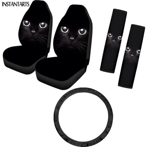 INSTANTARTS Stylish Cat Eyes Design Slip-Resistant Vehicle Seat Covers Easy Clean Car Steering Wheel Cover Safety Belt Cover New