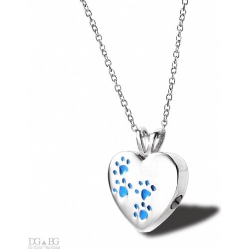 Keepsake Heart Pet Urn Titanium Steel Openable Locket dog Caskets cat Memorials Pendant Ash Cremation Holder Paw Print Necklace