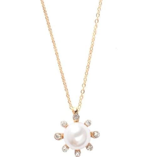 Korea Fashion Sun Flower Pearl Necklace Retro Shiny Pendant Clavicle Chain Necklace Jewelry Wholesale Gift For Women