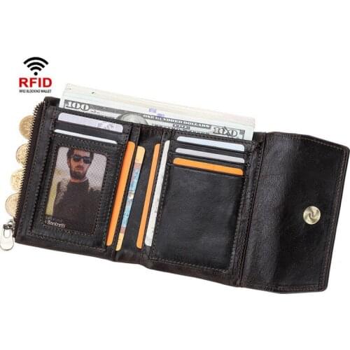 2021 New Men and Women Wallet High Quality Female Three Fold Purse Genuine Leather Mens Coin Purse Card Holder RFID Money Bag