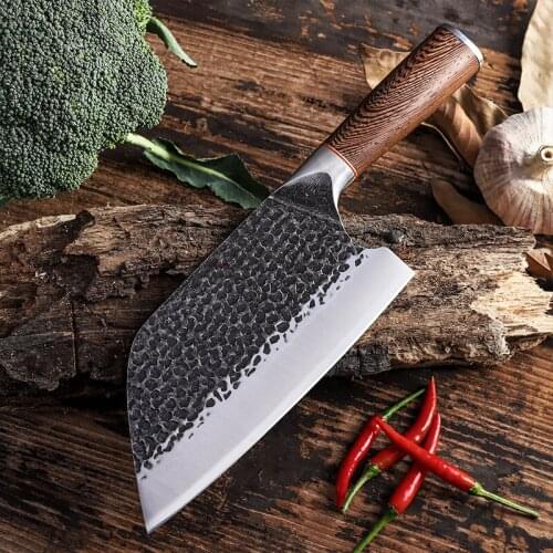 Forged Butcher Knife Chopping Kitchen Knife Chef Slicing Household Knife Meat Cleaver 5cr15 Stainless Steel Hammer Pattern Knife
