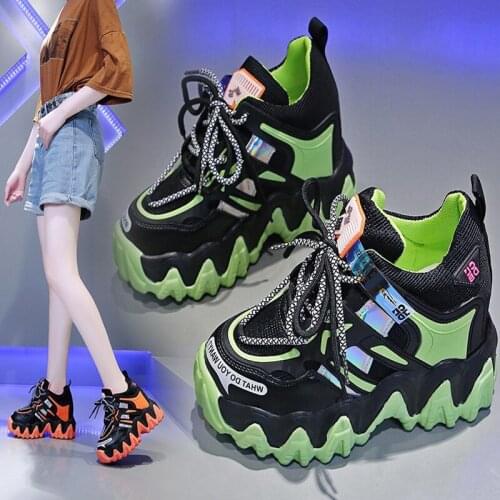 Women Platform Sneakers Designers Autumn Mesh Lace Up Casual Shoes Fashion 11CM High Chunky Sneaker Ladies Vulcanized Shoes