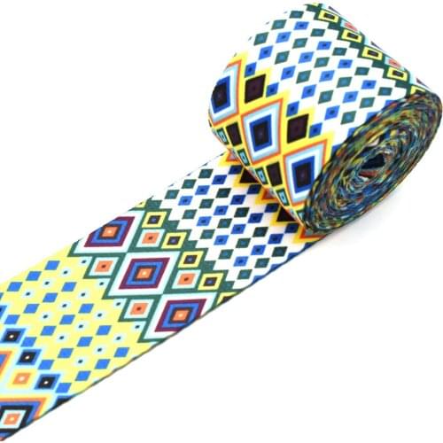2"Colorful Webbing Ribbon Polyester Smooth Ribbons Ethnic Geometric Pattern Webbing Knapsack Strapping Bag Crafts for Bag Strap