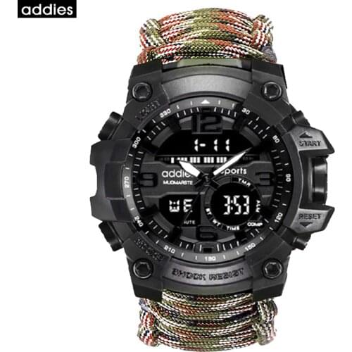 ADDIES Men Camouflage Armygreen Military Watch Sports Digital Analog Compass Outdoor Survival Functional Mens Watches Relogio