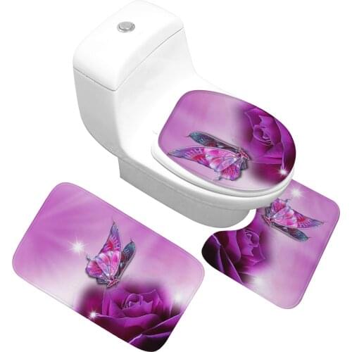 Zeegle Bath Mat Set Bathroom Rug Anti Slip Toilet Mat Set Flower Pattern Bathroom Products Flannel Floor Mats Bath Rugs