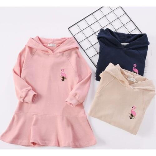 Autumn 2018 Kids Dresses Baby Girls Dress Cotton Long Sleeve Flamingo Embroidery Children Clothing Baby Girl Clothes Bebe Dress