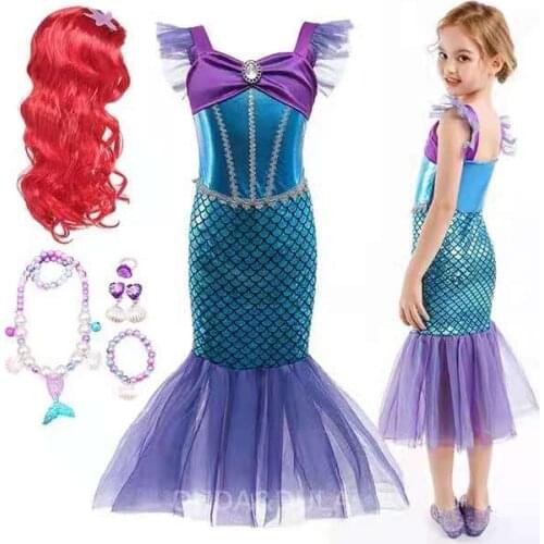 Girls Little Mermaid Ariel Princess Dress Cosplay Costumes For Kids Mermaid Dress Up Sets American Apparel Halloween Clothing