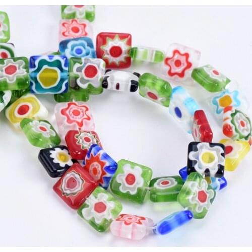 6mm 8mm 10mm Flat Square Random Mixed Flower Patterns Millefiori Glass Loose Beads lot for DIY Jewelry Making Findings