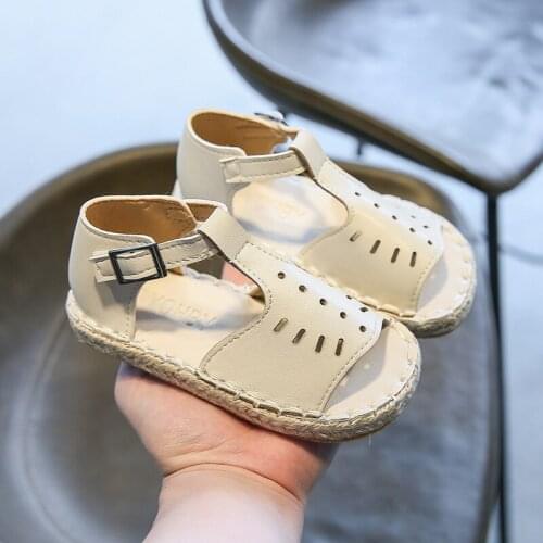 2021 Summer New Sandals Girls Solid Color Baby Shoes Boys Hollow Beach Shoes Casual Straw Sandals Wholesale Size 23-32 Hot