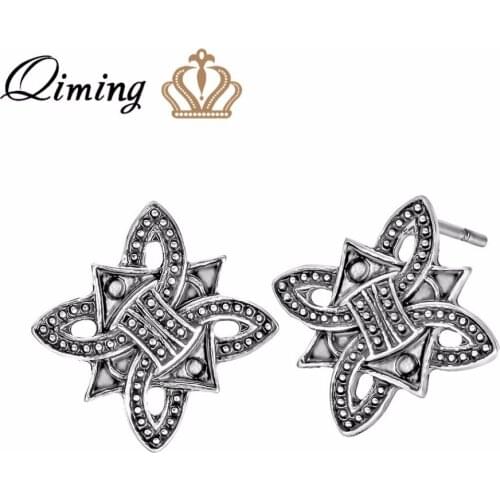 QIMING Norse Rhombus Symbol Antique Earrings Woman fashion Bronze Scandinavian Slavic Handmade Men Jewelry Women Earring