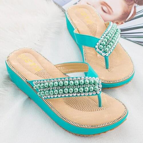 Summer new fashion wild rhinestone beaded flip flop women Phnom Penh clip toe non-slip sandals women PU vamp sandals xx200