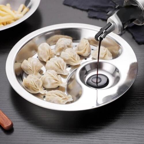 Stainless Steel Dumpling Plate Serving Food Platter With Removable Water Filter And Seasoning Dish Tableware Fruit Double Tray