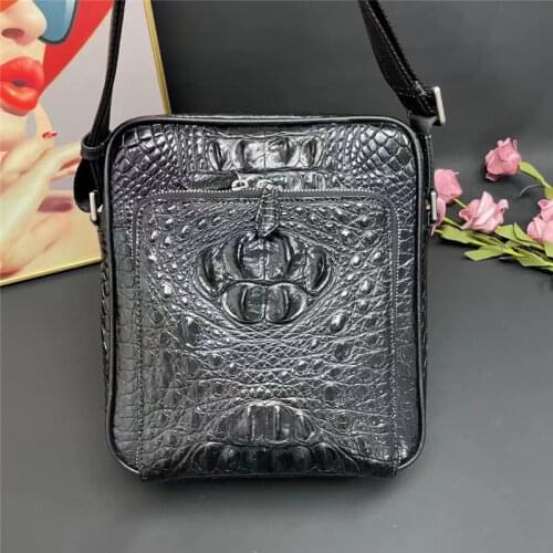 Exotic Real Crocodile Leather Mens Flap Messenger Bag Small ZIP Purse Genuine Alligator Skin Male Single Crossbody Shoulder Bag