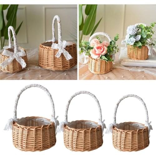 Wedding Party Supplies Rattan Storage Basket with Handles Wedding Ceremony Ring Pillow Flower Laundry Basket Storage Bin