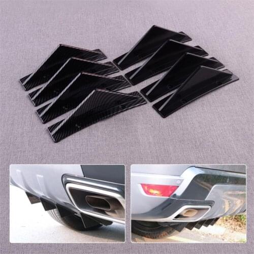 CITALL Universal 4Pcs Car Rear Bumper Curved Addon Wing Lip Diffuser Protector Shark Fin Spoiler Black/ Carbon Fiber Black ABS