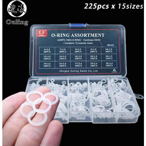 225pcs O Rings Rubber/Silicone O Ring Seal Sealing O-rings Silicon Washer Rubber oring set Assortment Kit Set Box Ring