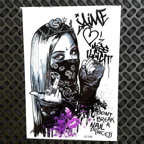 Gangster Girl Pattern Waterproof Temporary Tattoo Sticker Bandit Women Body Art Tatoo Arm Legs Portrait Sketch Flash Tattoo Men