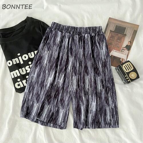 Tie Dye Pants Casual Women All-match Knee-length Wide Leg High Waist Pockets Simple Korean Elegant College Sweet Harajuku Female