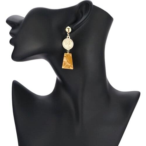 Women Asymmetric Geometric Coin Circle Pendant Alloy Earrings Party Jewelry