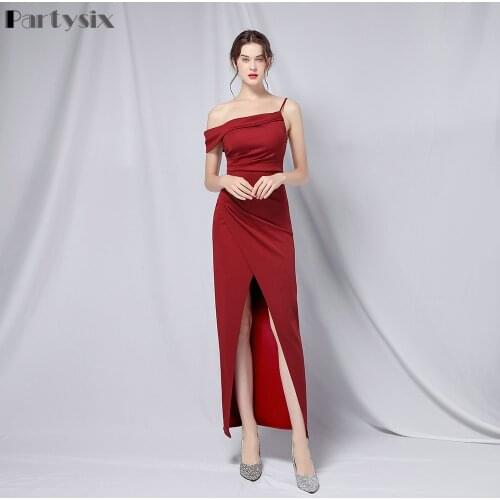 Partysix 2021 Sexy Spaghetti Strap Backless Maxi Satin Dress Female Solid Color High Split Women Dress Summer Party Dress Claret
