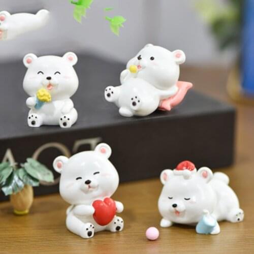 ZOCDOU 1 Piece Caring Christmas Hat White Bear Small Statue Figurine Ornament Miniatures Children Toy Decoration Gift