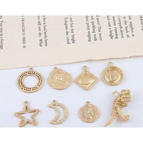 10pcs Retro Avatar Round Letters five-pointed Star Pendant Moon Dinosaur Fossil Geometric Round Earrings Diy Jewelry Accessories