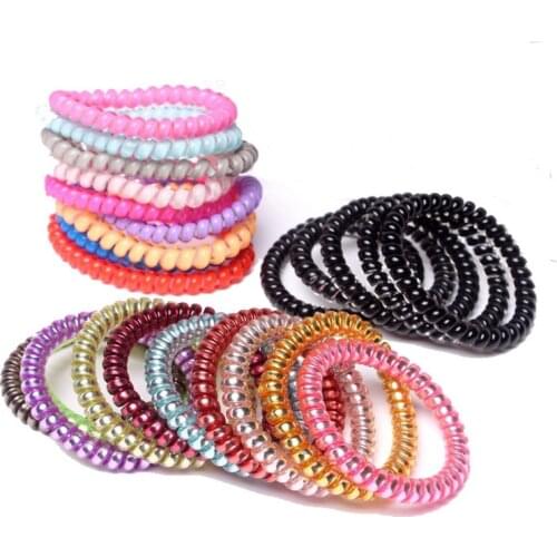 10 Pcs scrunchy phone cord telephone wire elastic Silicone rubber bands for women and baby girls hair accessories gum springs