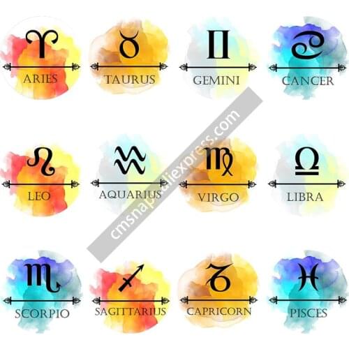 12 constellations Symbol 12pcs 18mm snap buttons mixed round photo glass cabochon style for snap button jewelry