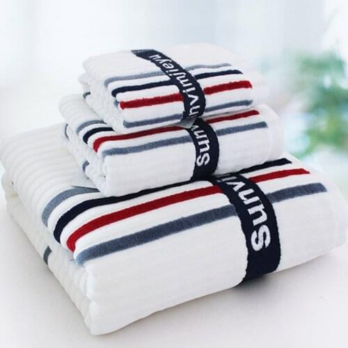 3Pieces Set White Cotton Towel Set 1pc Face Washcloth 1pcs Hand Towel 1pc Bath Towel Camping Shower Towels Bathroom Towels