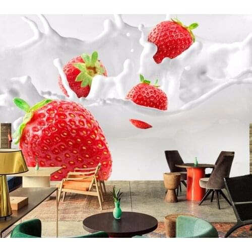Bacal Papel de parede Strawberry Milk Food 3D wallpapers mural restaurant fast food shop bar dining room wall kitchen 3d murals