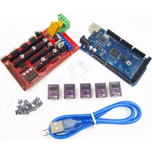 3D Printer 1pcs Mega 2560 R3 + 1pcs RAMPS 1.4 control panel+ 5pcs DRV8825 Stepper Motor Drive Carrier Reprap