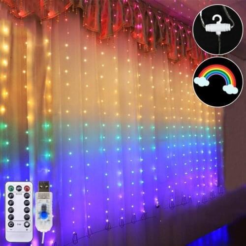 3X2.8M/1.5X2M LED Curtain Garland on the Window USB String Lights Fairy Festoon With Remote Xmas Wedding Ramadan Decor for Home