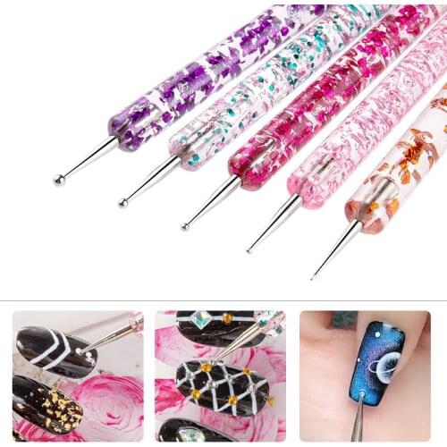 5Pcs /Set UV Gel Painting Acrylic Nail Art Dotting Pen Handle Rhinestone Crystal Salon Decoration Manicure Tools Kit Nail Kit