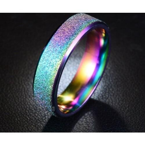 6 mm Fashion Colorful Frosted Finger rings for Women Lady Elegant Wedding Jewelry Rainbow Engagement Rings Valentines gift