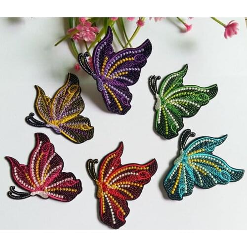 6PCS Mixed Butterfly patches iron on sewing Lace Fabric Sticker for clothes embroidered appliques DIY accessory