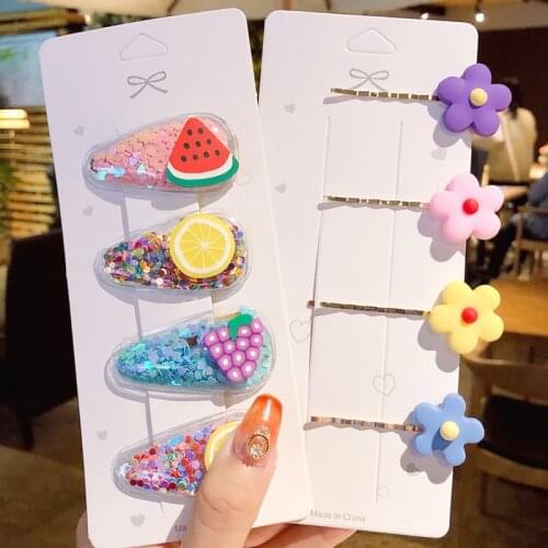 8/10/12pcs Set Hairclips Cute Cartoon Set Side Clip Korean Style Rainbow Fruit Hairpin Children Hair Accessories Girls Ornaments