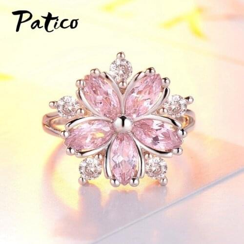 925 Sterling Silver Cute Flower Wedding Engagement Rings For Women Girls CZ Cubic Zircon Fashion Jewelry Valentines Day Gift
