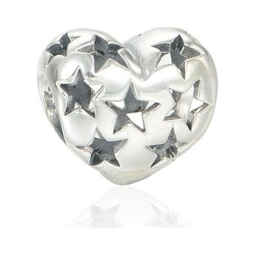 Openwork Sky Stars Love Heart Beads for Charms Bracelets Women 925 Sterling Silver Charm Beads for Jewelry Making Valentine Day