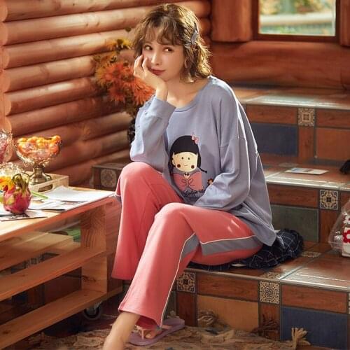 Young Girls Homewear Clothes Spring Long Sleeve Kawaii Sleepwear Female Pajamas Sets Autumn Cartoon Nightwear Tops+Pants Outfits