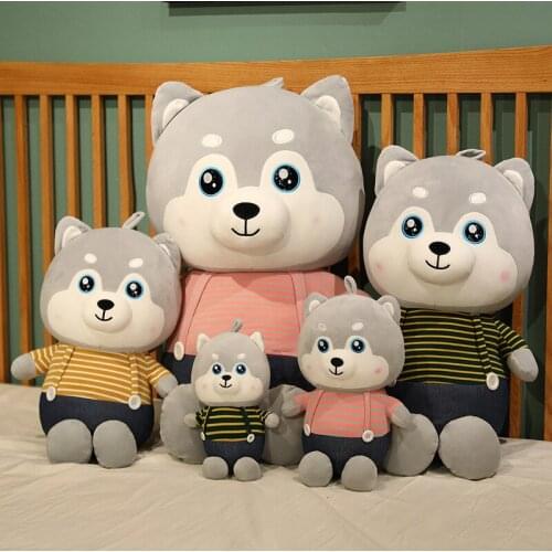 Simulation Strap Little Husky Shiba Plush Toys Soft Cartoon Dog Stuffed Plush Pillow Animals for Children Girls Christmas Gift