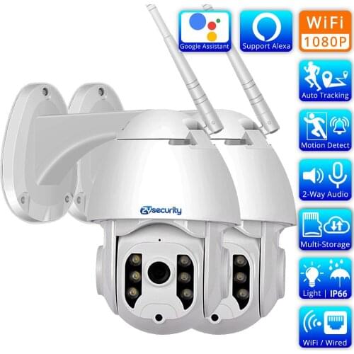 1080P Wifi PTZ IP Camera Works With Alexa Outdoor Auto Tracking Wireless Speed Dome Camera Color Night CCTV Video Surveillance
