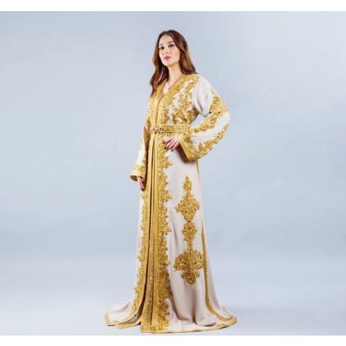 Exquisite Summer Moroccan Caftan Evening Dress With Gold Applique A-Line Floor Length Prom Dress Custom Made Plus Size Robe