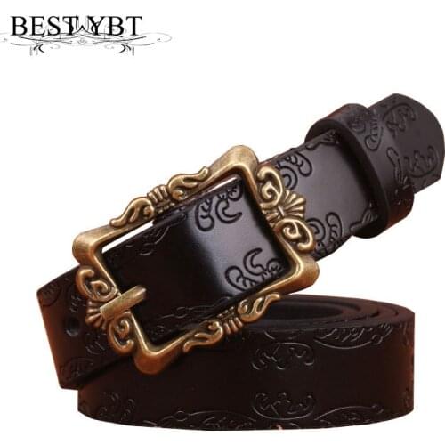 Best YBT Womens Imitation Leather Alloy Pin Buckle Belt Retro Waistband Trousers Fashion Embossed Butterfly Decoration Belt